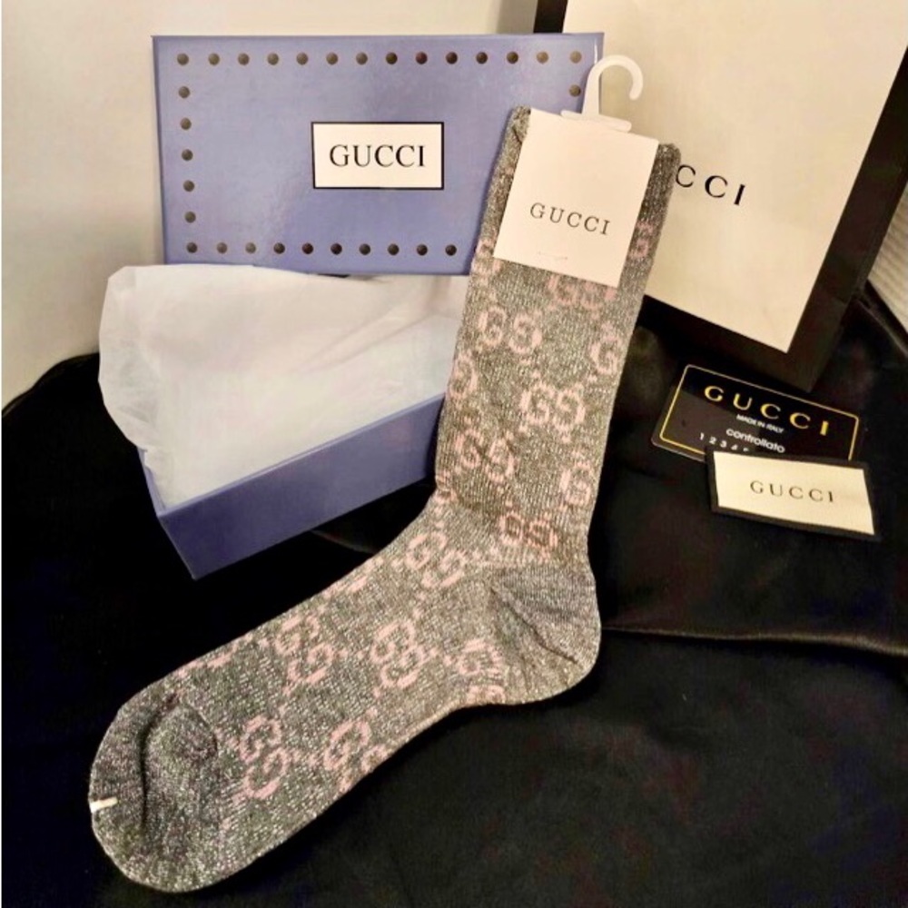 Grey & Pink Metallic Socks Med 5-9 NWT